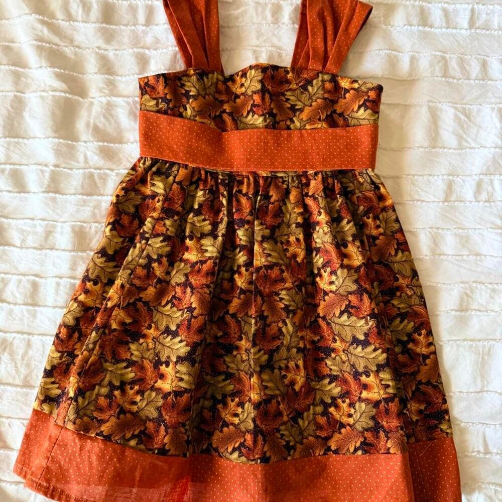 Orange and brown leaf print handmade dress